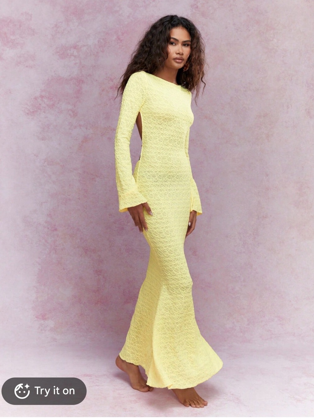 2 for $30 sale: Missguided pale yellow textured backless long sleeve mermaid hem